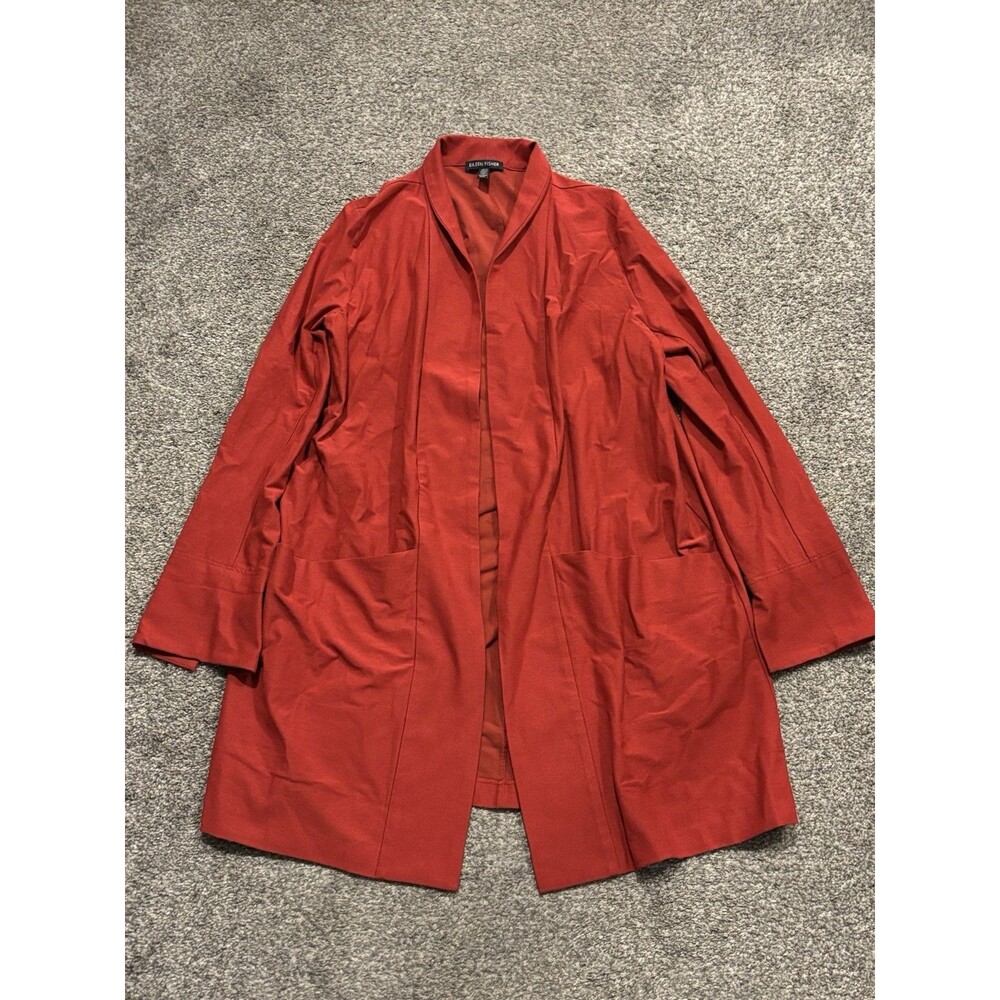 Eileen Fisher Kimono Jacket Medium Red Rye Washable Stretch Crepe High Collar